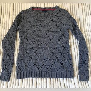 Womens Tommy Hilfiger Charcoal Gray Open-Knit Cotton Crewneck Sweater SzS